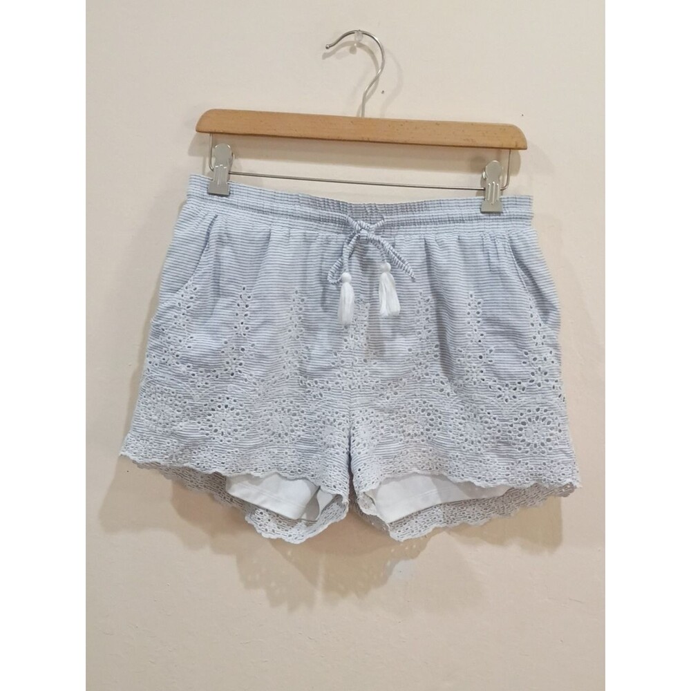Francesca's Blue Rain light blue and white striped eyelet shorts, Size L
